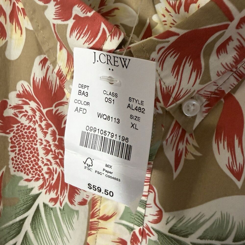 NWT J Crew Flex Washed Slim Shirt Men XL Short Sleeve Button Floral Hawaiian
